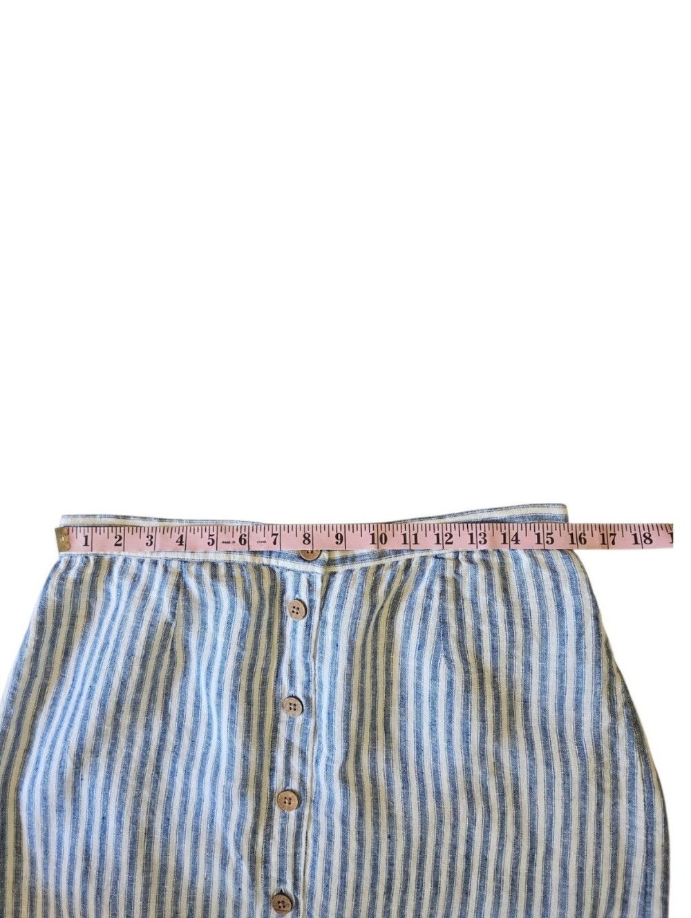 Faherty Whitley Linen Button Front Skirt Blue Low Tide Stripe Women's Large - Picture 7 of 14